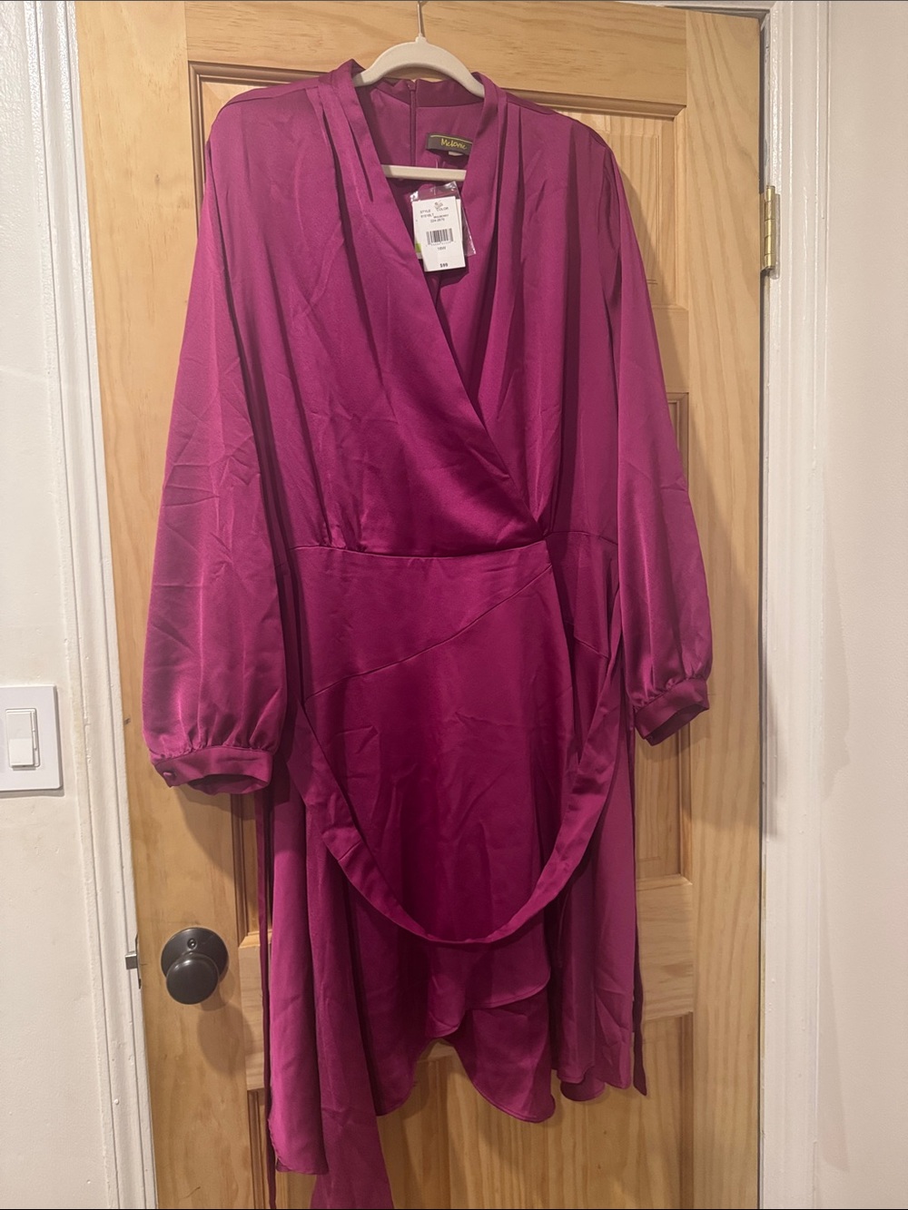 Women's Magenta Satin Wrap Dress - Brand: